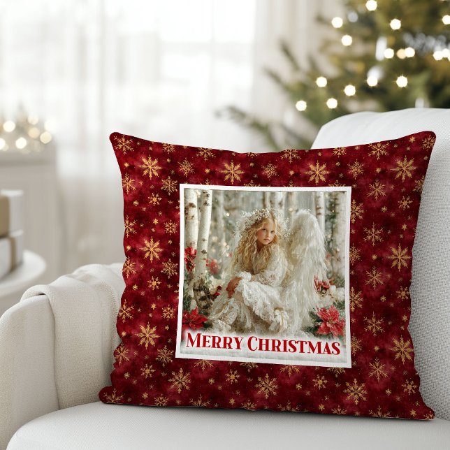 Almofada Minimalist Victorian Angel Red Gold Holiday Xmas (Minimalist Victorian Angel Red Gold Holiday Christmas Pillow

)