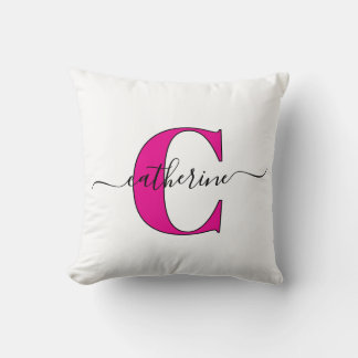 Almofada Minimalist White Pink Monogram Name Stylish Script