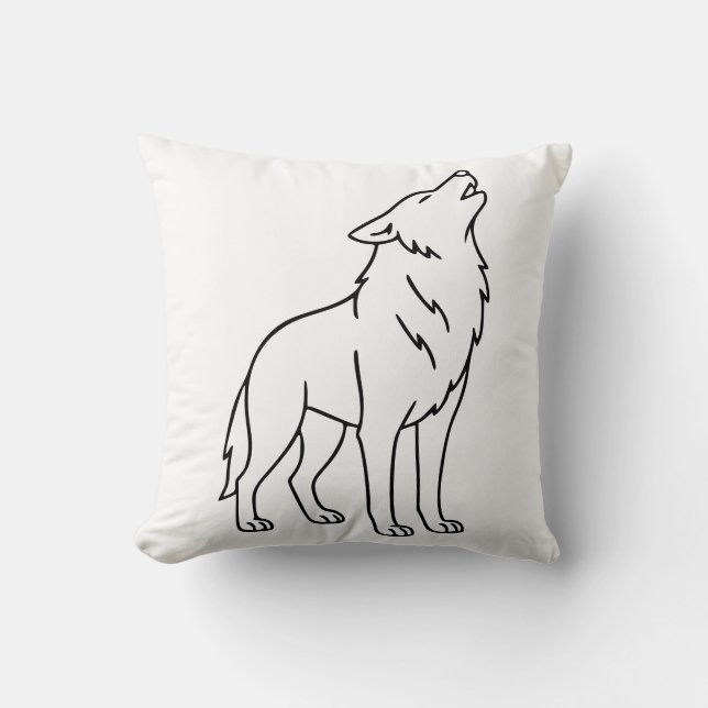 Almofada Minimalist Wolf Line Art – Howling Wildlife  (Frente)