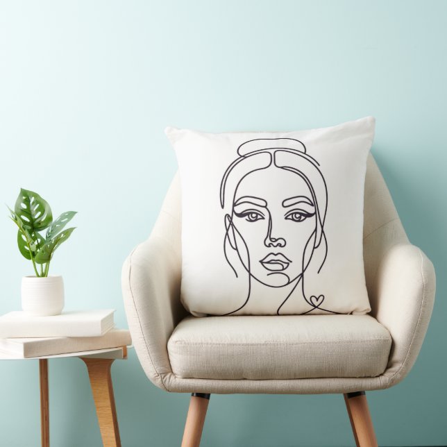 Almofada Minimalist Woman Face Line Art Throw Pillow (Cadeira)