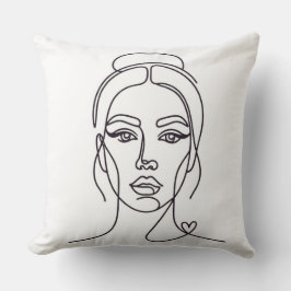 Almofada Minimalist Woman Face Line Art Throw Pillow