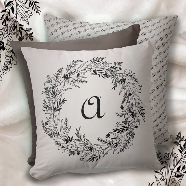Almofada Minimalist Wreath Botanical Letter A Monogram (Criador carregado)