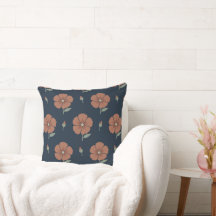Almofada Minimalista Terracota Floral Azul Melancó