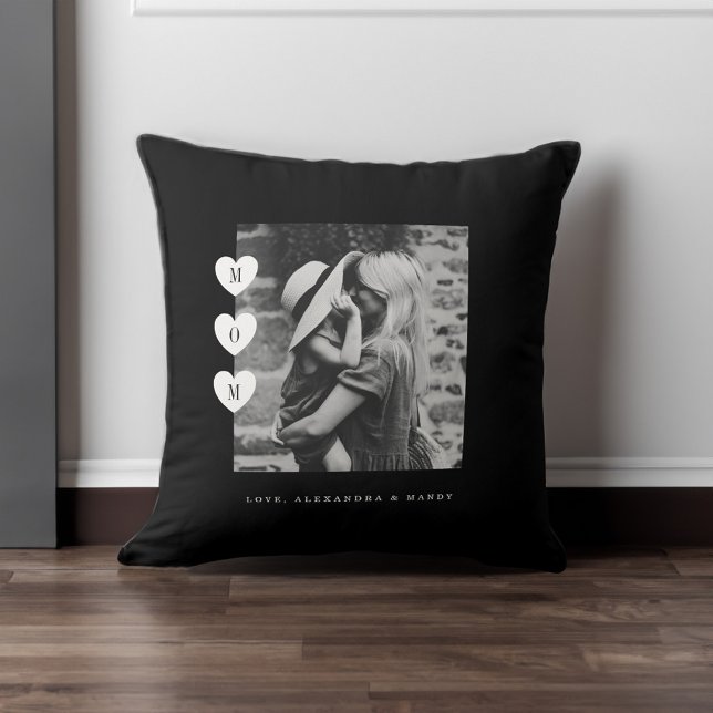 Almofada Mínimo Black & White Mãe Love Keepsael (Minimal Black & White Mom Love Photo Keepsake Throw Pillow)