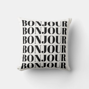 Almofada Mínimo Bonjour Tipografia Francesa - Branco Negro