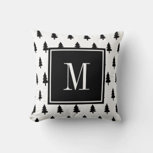 Almofada Mínimo de MONOGRAMA do pinheiro branco preto desen