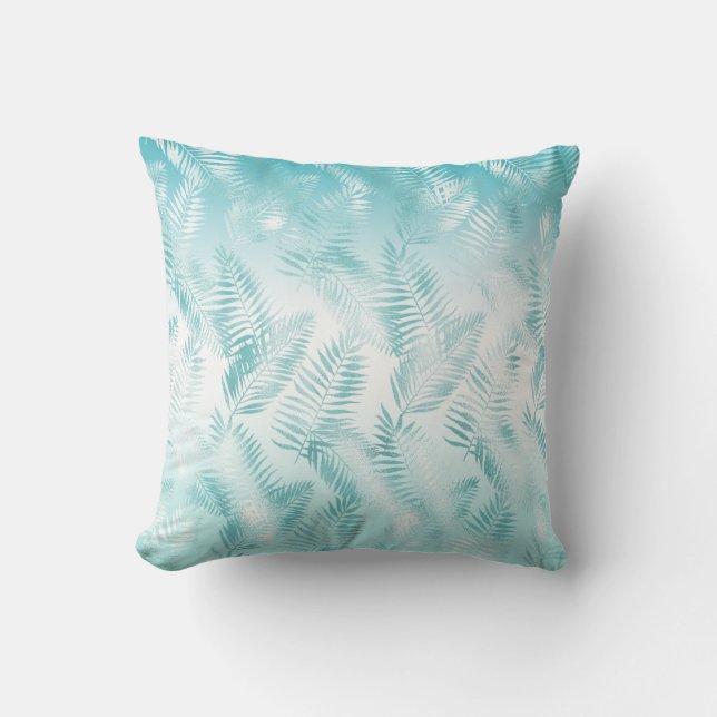 Almofada Mint Aqua White Tropical Beach Leaves           (Frente)