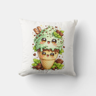 Almofada Mint Chocolate Chip Ice Cream Cone Kawai Cushion 
