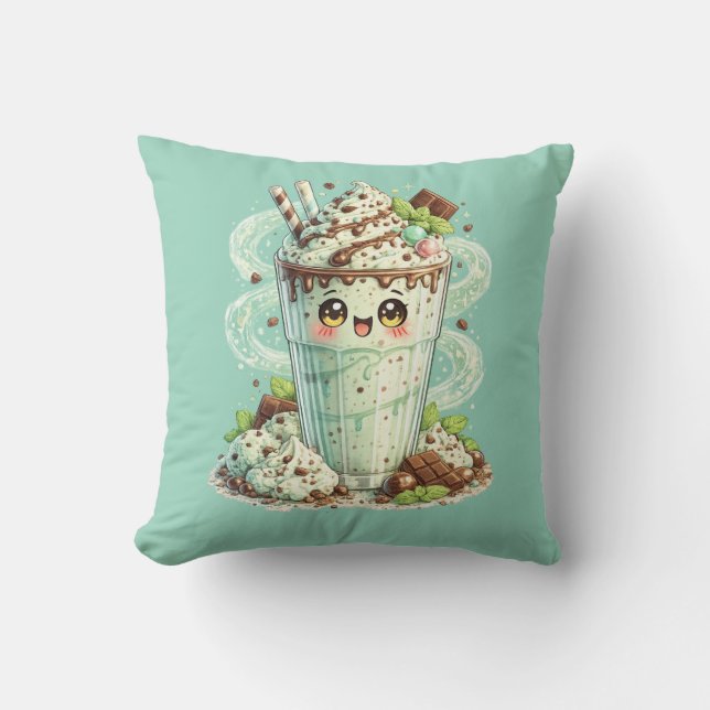 Almofada Mint Chocolate Chip Milkshake Kawaii Cushion  (Frente)