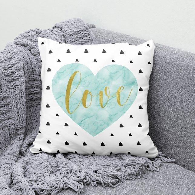 Almofada Mint e Dourada Watercolor "Love" (Criador carregado)