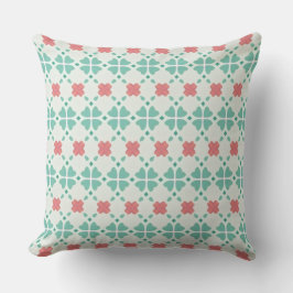 Almofada Mint green and pink floral clover tile pattern