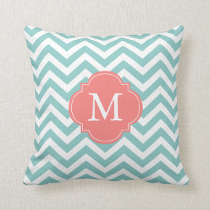Almofada Mint Green Coral Zigzag Padrão Monograma