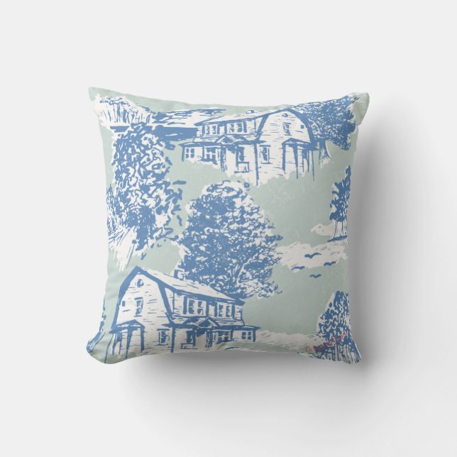 Almofada Mint Green & Cornflower Blue Toile Design (Frente)