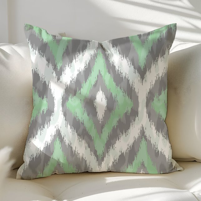 Almofada Mint Green e Cinza Ogee Ikat Pattern (Criador carregado)