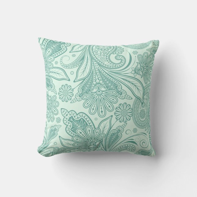Almofada Mint Green Ornamentado Ethnic Floral Paisley (Frente)