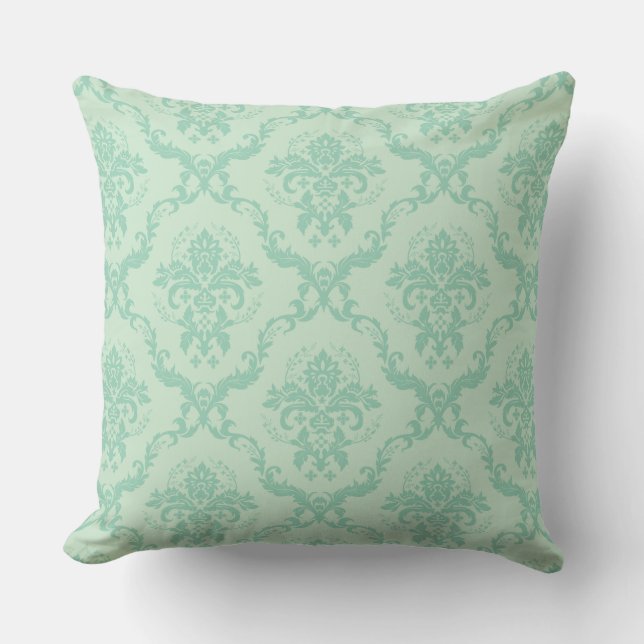 Almofada Mint-Green Tones Floral Damasco Elegante (Frente)