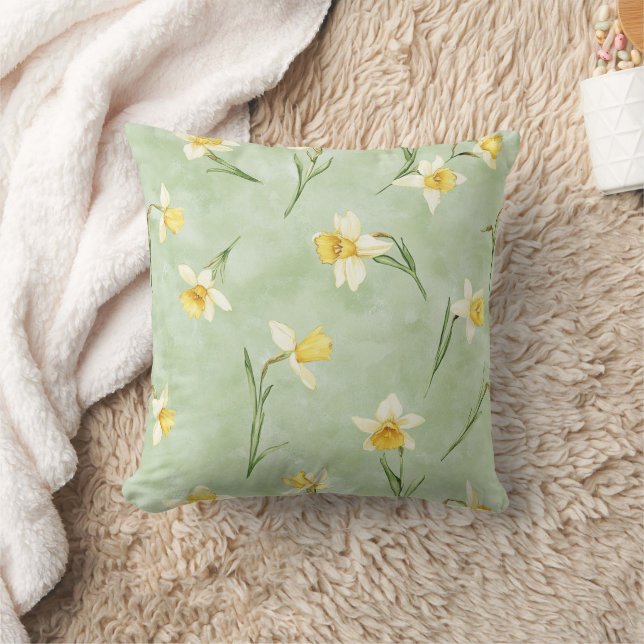 Almofada Mint Green Yellow Daffodil Flowers (Cobertor)