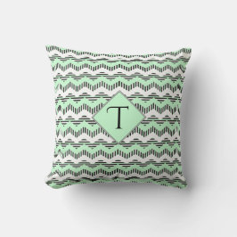 Almofada Mint verde, Black & White Chevron, Monograma Perso