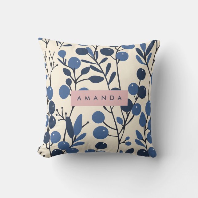 Almofada Mirtillo Azul Personalizado Estilo Botânico da Vid (Frente)