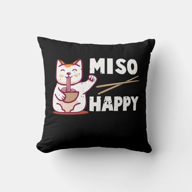 Almofada Miso Happy Japonês Cat Lover Ramen Pun (Frente)