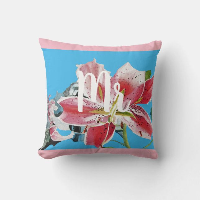 Almofada Mister Pink Lily floral Casamento Cushion (Frente)