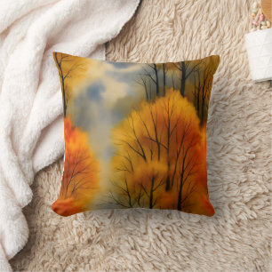 Almofada Misty Autumn Forest Watercolor -