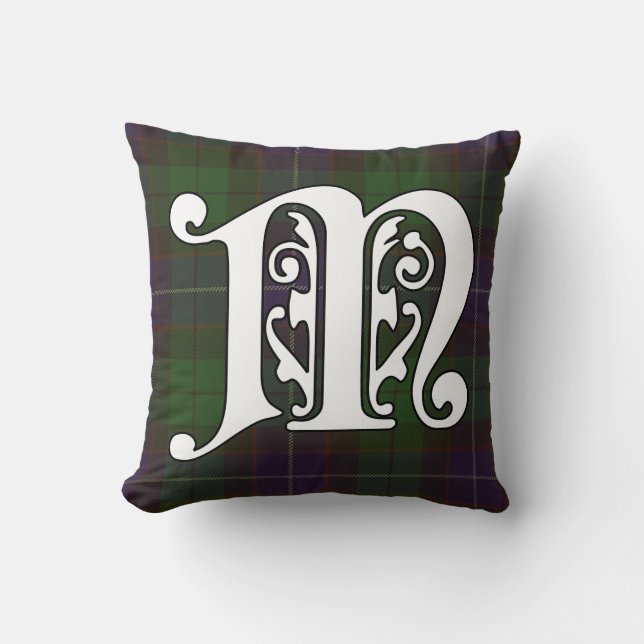 Almofada Mitchell Clan Tartan Monograma (Frente)