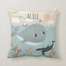 Miúdas, Cute Ocean Whale Illustration Kids Cushion