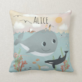 Almofada Miúdas, Cute Ocean Whale Illustration Kids Cushion
