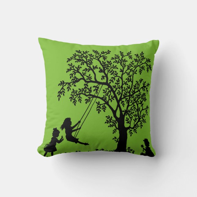 Almofada Miúdos pretos da árvore do abstrato do verde que (Frente)