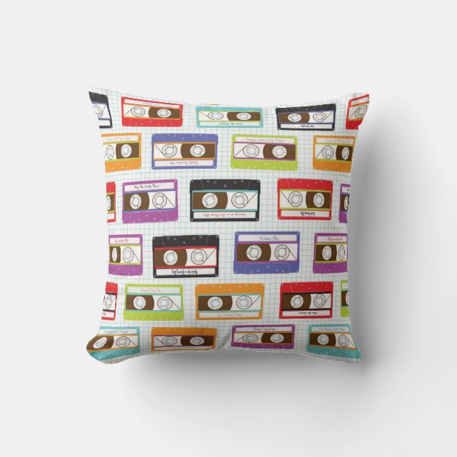 Almofada Mixtapes Indie Retro 80s Cassette Tape Pattern (Frente)