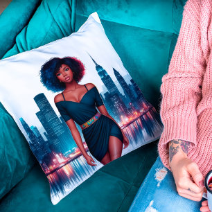 Almofada Moça africana na moda afro-afro de moda