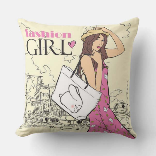 Almofada Moça De Moda Com Travesseiro decorativo De Saco (Frente)