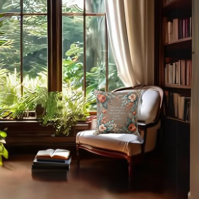 Almofada Mocha Floral Bíblia Verso Personalizável (Criador carregado)