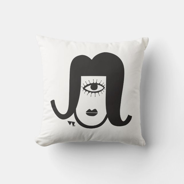 Almofada Mod de Cartoon Preto e Branco Ilustrado (Frente)