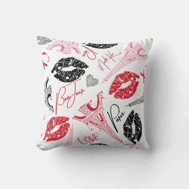 Almofada Moda de Paris, padrão caligráfico da Torre Eiffel. (Frente)