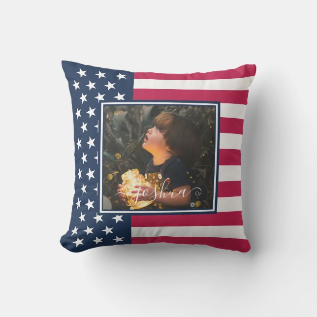 Almofada Modelo de Fotografia de Nome Personalizado Azul Br (Frente)