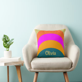 Almofada Modelo de Texto do Nome Azul e Magenta Laranja Ret
