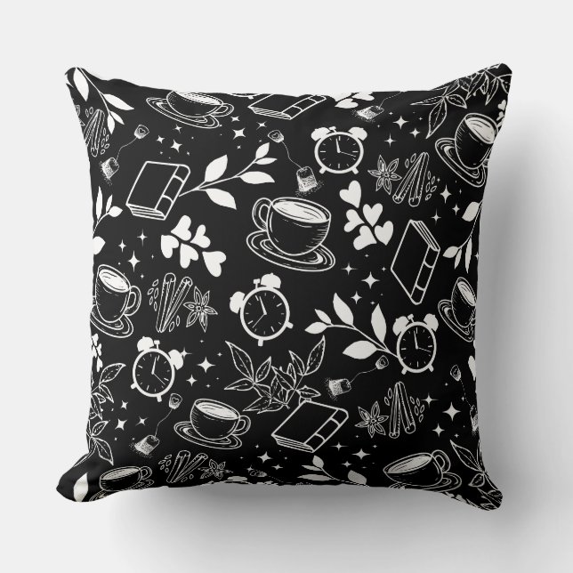 Almofada modelo preto e branco moderno para amantes do café (Frente)