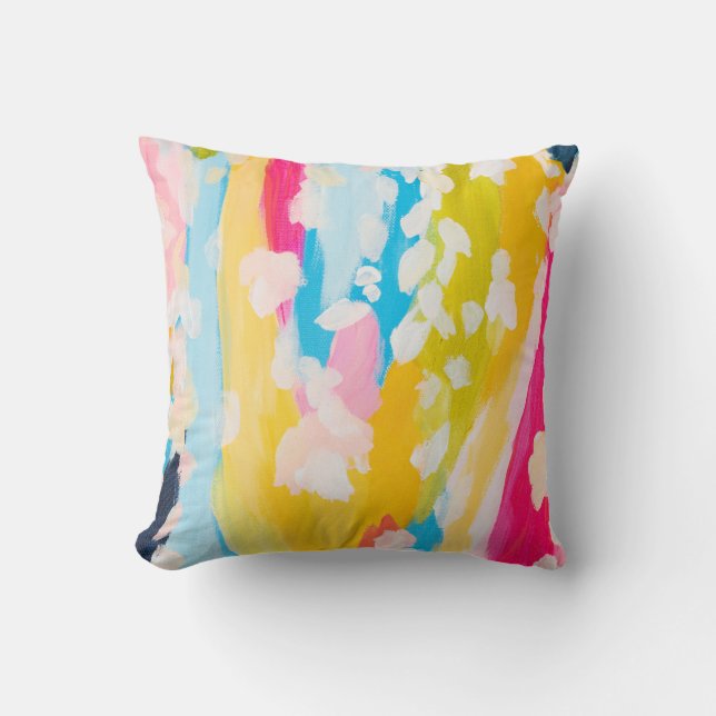 Almofada Modern Abstract Teal and Yellow Painted Design Thr (Frente)