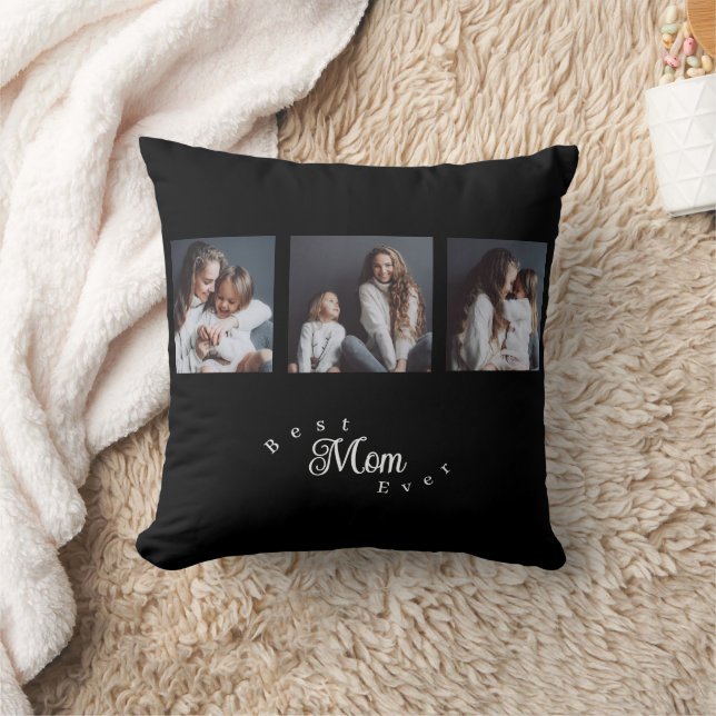 Almofada Modern Best Mom Ever Elegant Script Black 3 Photo (Cobertor)