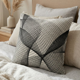 Almofada Modern Black White Geometric Line Art Throw Pillow