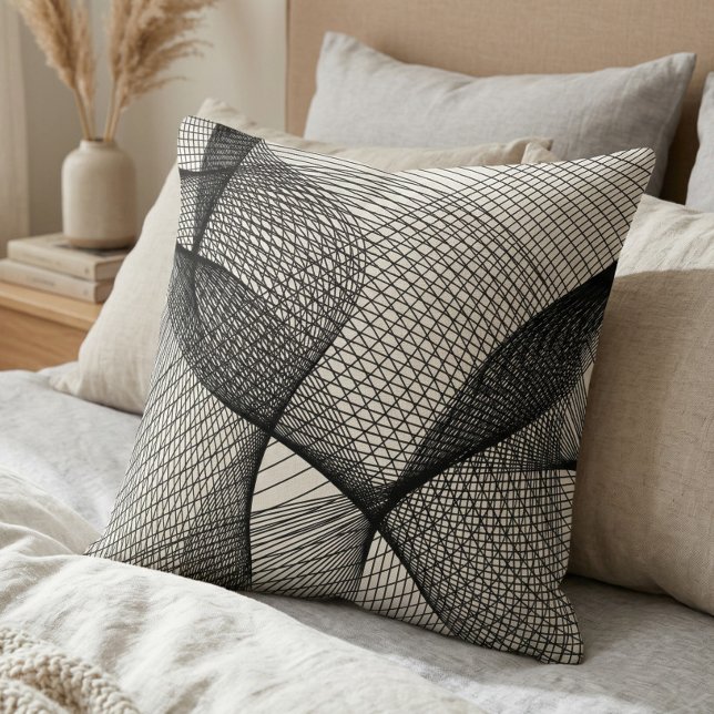 Almofada Modern Black White Geometric Line Art Throw Pillow (Criador carregado)