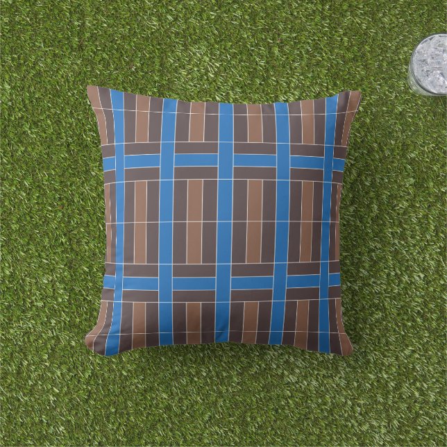 Almofada Modern Blue and Brown Geometric Plaid Pattern | (Grama)