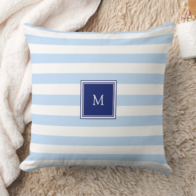 Almofada Modern blue and white stripes pattern monogram (Cobertor)