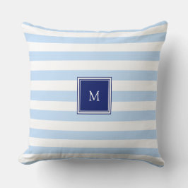 Almofada Modern blue and white stripes pattern monogram