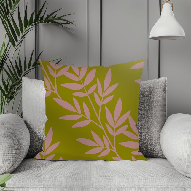 Almofada Modern Boho Elegante Mauve Leaf Pattern Olive (Criador carregado)