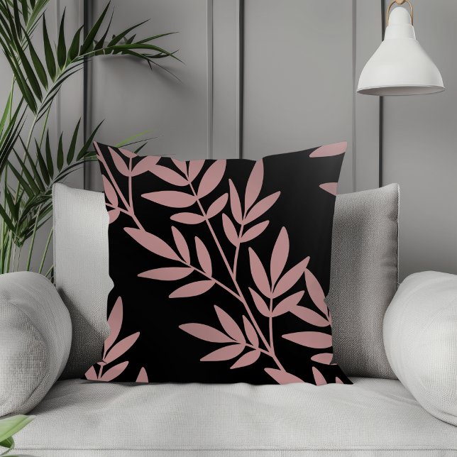 Almofada Modern Boho Elegante Mauve Leaf Patterno Negro (Criador carregado)
