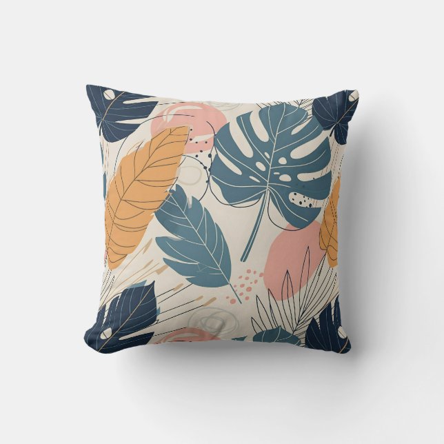 Almofada Modern Boho Tropical Leaves Abstrato (Frente)