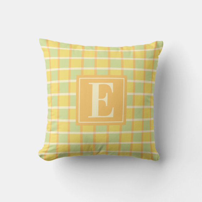 Almofada Modern Checker Green Yellow Orange Monogram (Frente)